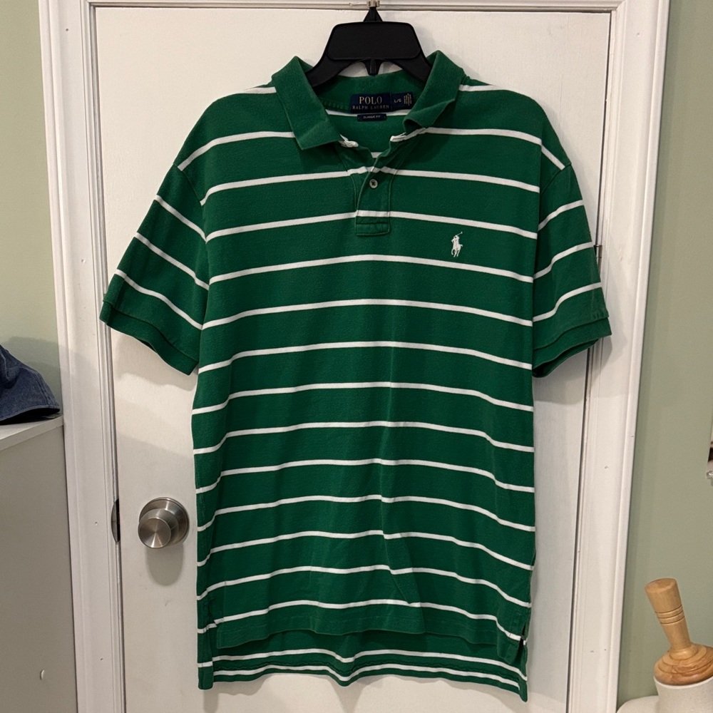 Ralph Lauren Classic Green Polo with White Stripes